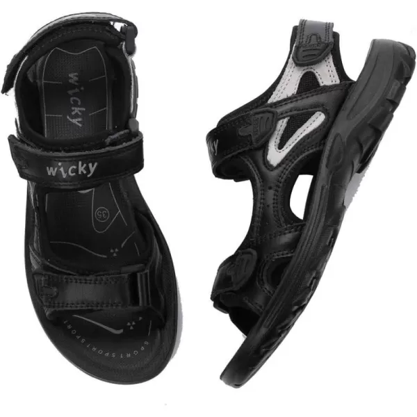 DADAWEN Boys Girls Leather Outdoor Hiking Sandals Summer Beach Adjustable Strap Sport Sandal