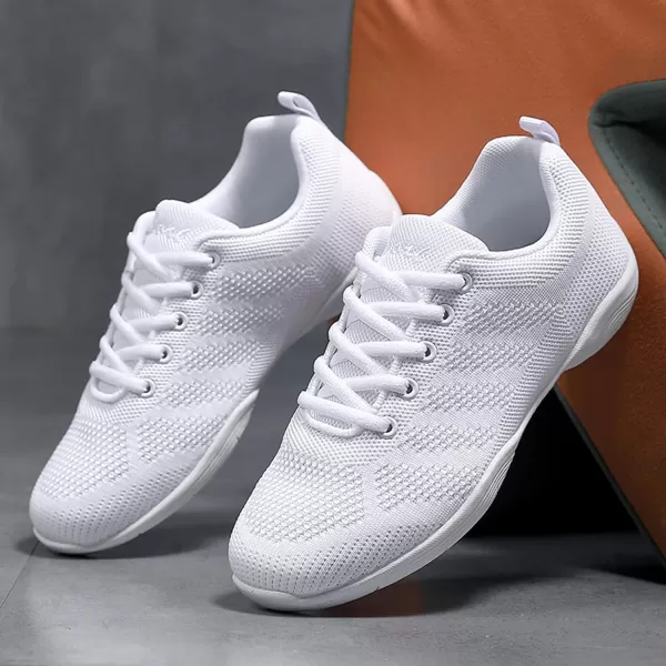 DADAWEN Girls Cheer Shoes White Cheerleading Shoes Dance Athletic Training Tennis Breathable Women Youth Lightweight Competition Cheer Sneakers