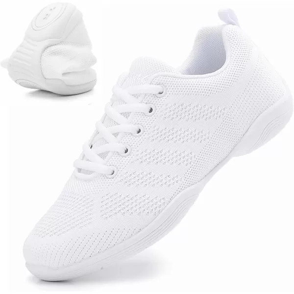 DADAWEN Girls Cheer Shoes White Cheerleading Shoes Dance Athletic Training Tennis Breathable Women Youth Lightweight Competition Cheer Sneakers