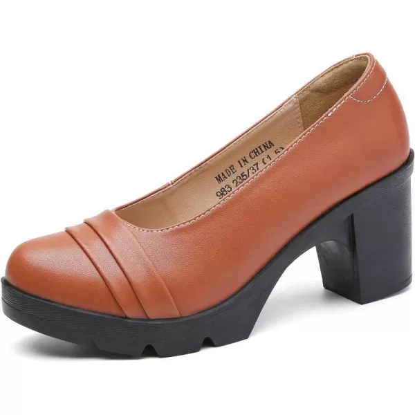 DADAWEN Women's Classic Leather Platform Mid-Heel Round Toe Mary Jane Oxfords Dress Pumps Shoes