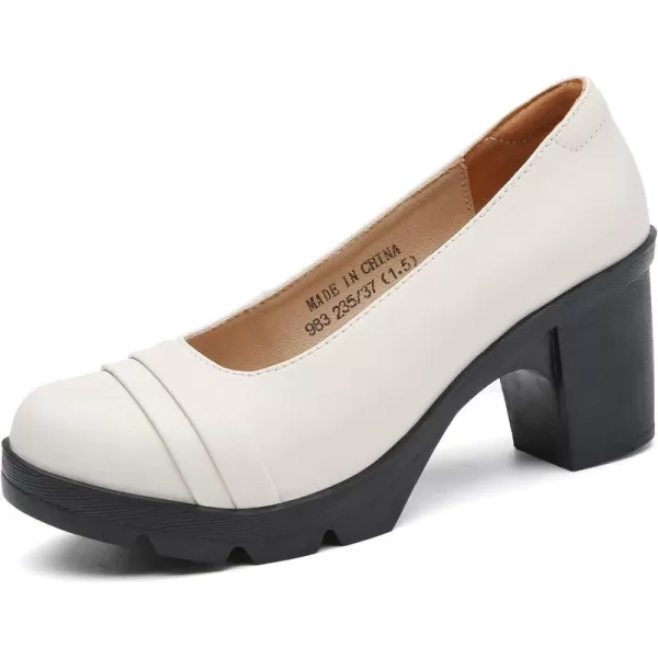 DADAWEN Women's Classic Leather Platform Mid-Heel Round Toe Mary Jane Oxfords Dress Pumps Shoes