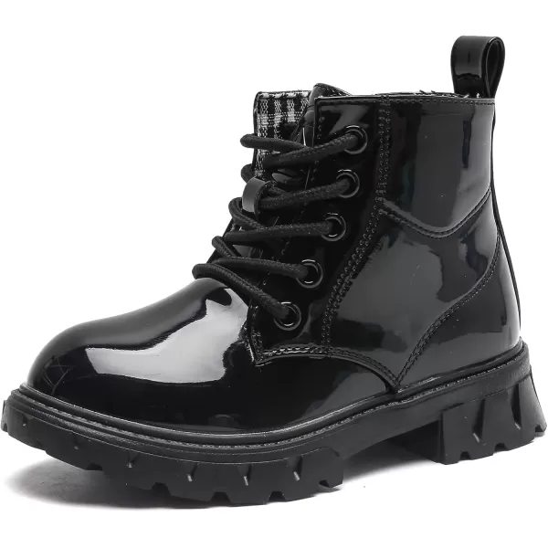 imageDADAWEN Boys Girls Glitter Ankle Boots Kids Lace Up Waterproof Combat Shoes With Side Zipper for ToddlerLittle KidBig Kid01 Black