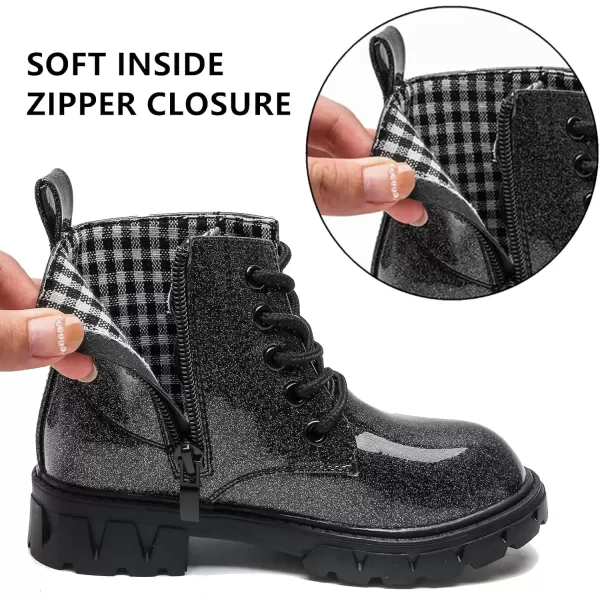 imageDADAWEN Boys Girls Glitter Ankle Boots Kids Lace Up Waterproof Combat Shoes With Side Zipper for ToddlerLittle KidBig Kid01 BlackGlitter