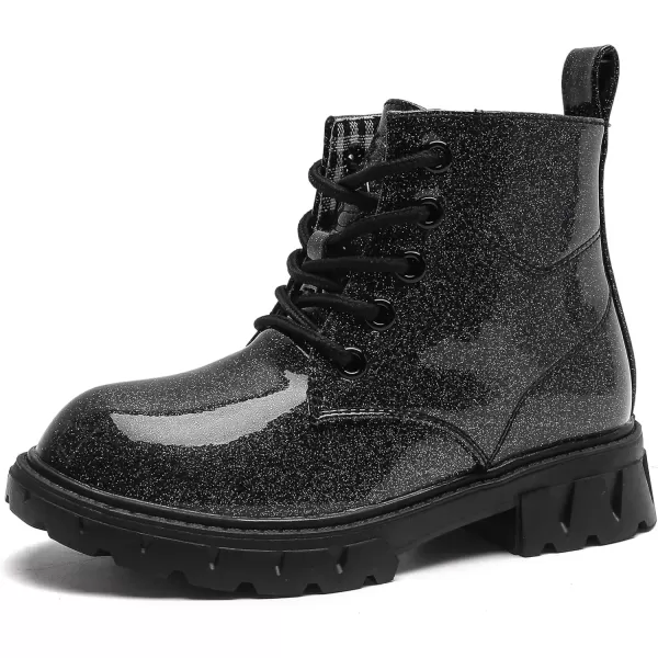 imageDADAWEN Boys Girls Glitter Ankle Boots Kids Lace Up Waterproof Combat Shoes With Side Zipper for ToddlerLittle KidBig Kid01 BlackGlitter
