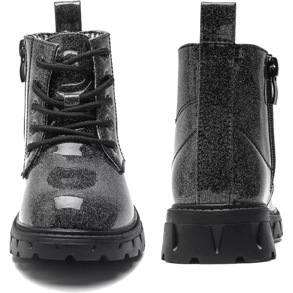 imageDADAWEN Boys Girls Glitter Ankle Boots Kids Lace Up Waterproof Combat Shoes With Side Zipper for ToddlerLittle KidBig Kid01 BlackGlitter