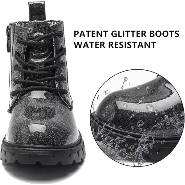 imageDADAWEN Boys Girls Glitter Ankle Boots Kids Lace Up Waterproof Combat Shoes With Side Zipper for ToddlerLittle KidBig Kid01 BlackGlitter