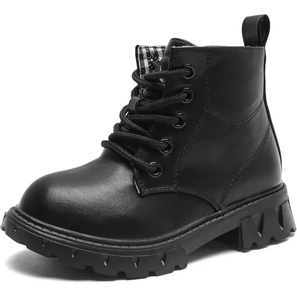 imageDADAWEN Boys Girls Glitter Ankle Boots Kids Lace Up Waterproof Combat Shoes With Side Zipper for ToddlerLittle KidBig Kid01 BlackLeather