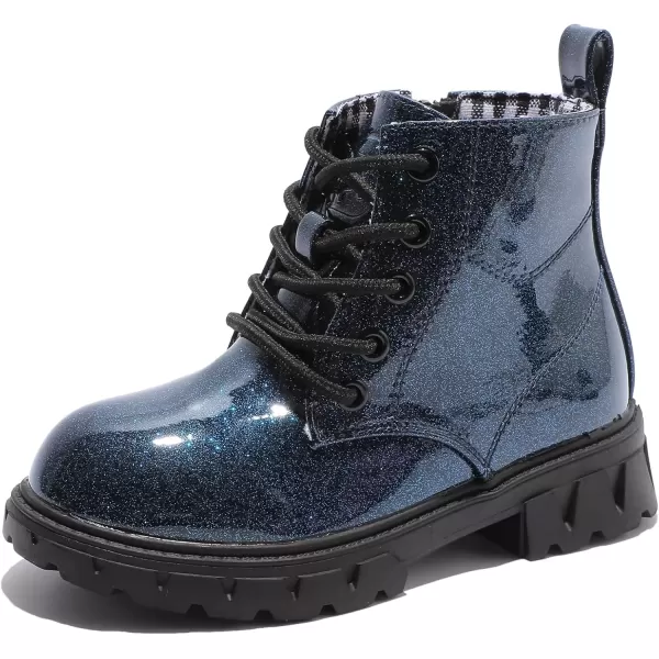 imageDADAWEN Boys Girls Glitter Ankle Boots Kids Lace Up Waterproof Combat Shoes With Side Zipper for ToddlerLittle KidBig Kid01 NavyGlitter