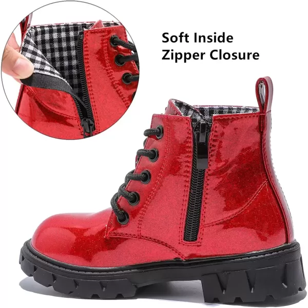 imageDADAWEN Boys Girls Glitter Ankle Boots Kids Lace Up Waterproof Combat Shoes With Side Zipper for ToddlerLittle KidBig Kid01 RedGlitter
