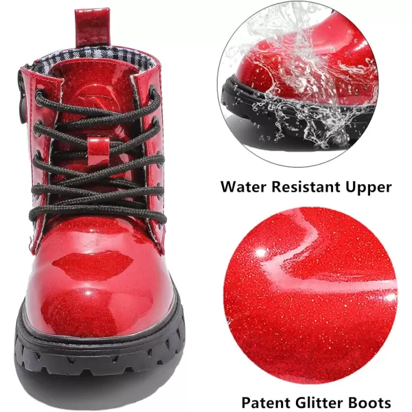 imageDADAWEN Boys Girls Glitter Ankle Boots Kids Lace Up Waterproof Combat Shoes With Side Zipper for ToddlerLittle KidBig Kid01 RedGlitter