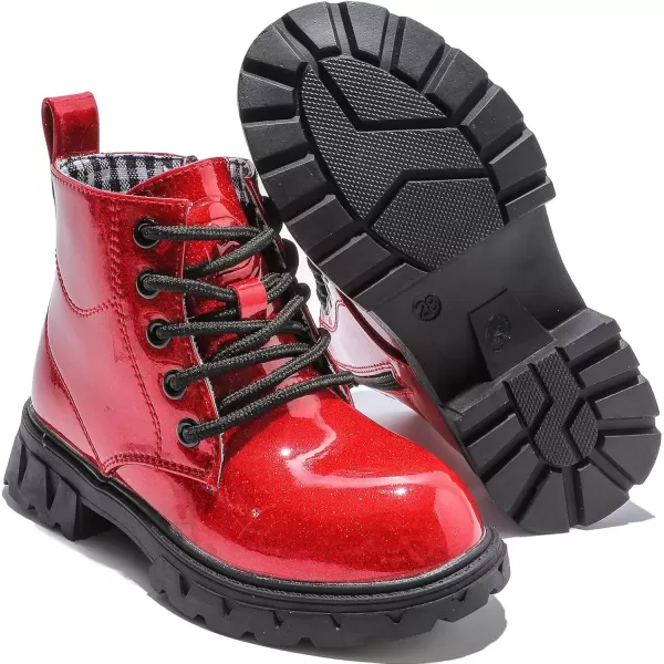 imageDADAWEN Boys Girls Glitter Ankle Boots Kids Lace Up Waterproof Combat Shoes With Side Zipper for ToddlerLittle KidBig Kid01 RedGlitter