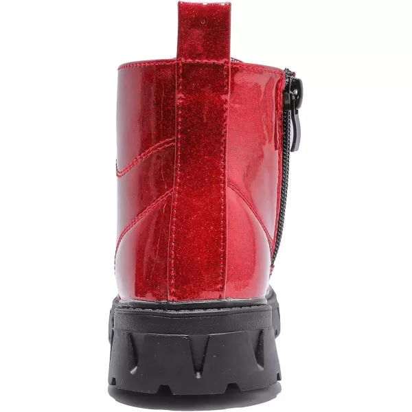 imageDADAWEN Boys Girls Glitter Ankle Boots Kids Lace Up Waterproof Combat Shoes With Side Zipper for ToddlerLittle KidBig Kid01 RedGlitter
