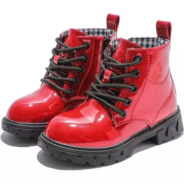 imageDADAWEN Boys Girls Glitter Ankle Boots Kids Lace Up Waterproof Combat Shoes With Side Zipper for ToddlerLittle KidBig Kid01 RedGlitter