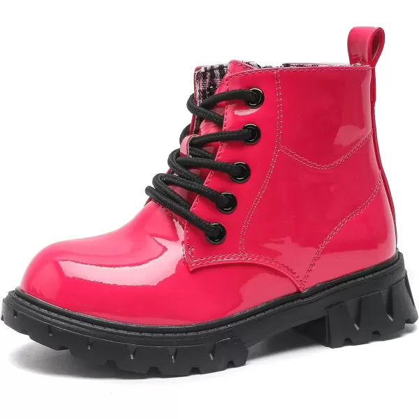 imageDADAWEN Boys Girls Glitter Ankle Boots Kids Lace Up Waterproof Combat Shoes With Side Zipper for ToddlerLittle KidBig Kid01 Rose Red