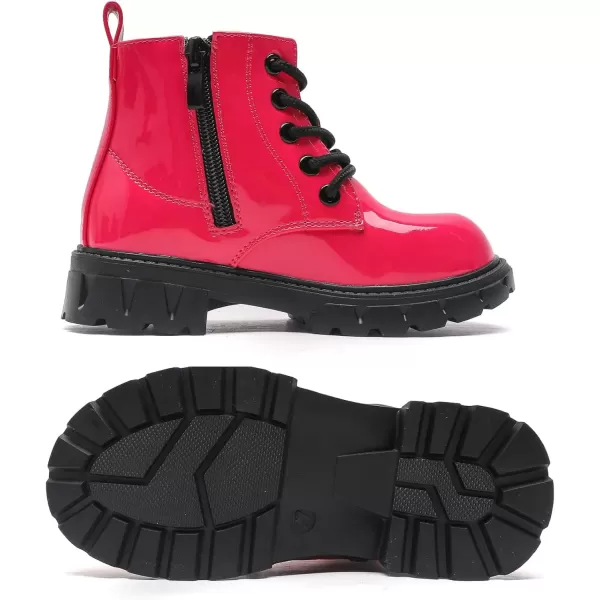 imageDADAWEN Boys Girls Glitter Ankle Boots Kids Lace Up Waterproof Combat Shoes With Side Zipper for ToddlerLittle KidBig Kid01 Rose Red
