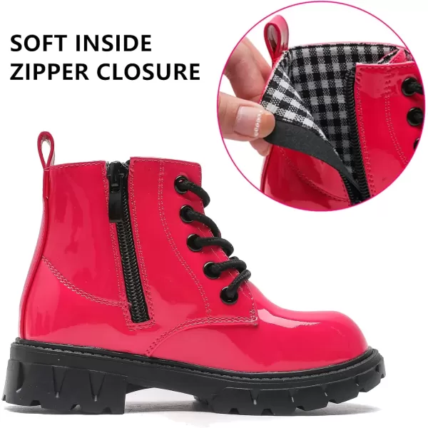 imageDADAWEN Boys Girls Glitter Ankle Boots Kids Lace Up Waterproof Combat Shoes With Side Zipper for ToddlerLittle KidBig Kid01 Rose Red