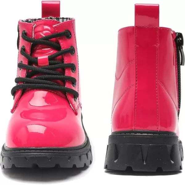 imageDADAWEN Boys Girls Glitter Ankle Boots Kids Lace Up Waterproof Combat Shoes With Side Zipper for ToddlerLittle KidBig Kid01 Rose Red