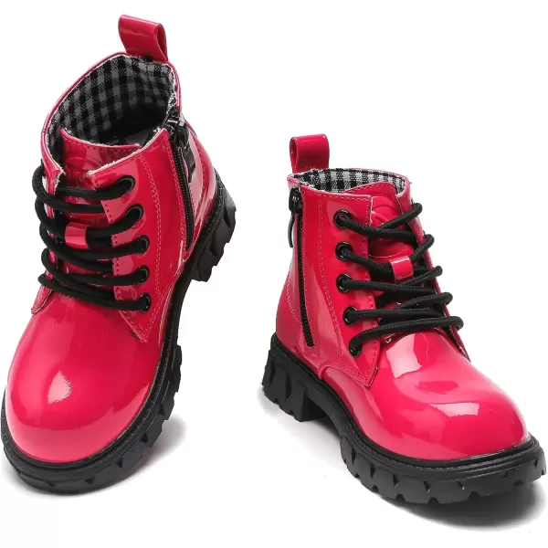 imageDADAWEN Boys Girls Glitter Ankle Boots Kids Lace Up Waterproof Combat Shoes With Side Zipper for ToddlerLittle KidBig Kid01 Rose Red