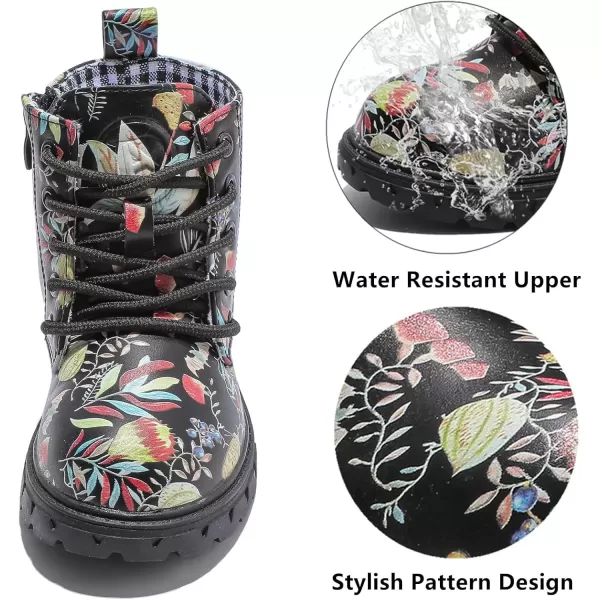 imageDADAWEN Boys Girls Glitter Ankle Boots Kids Lace Up Waterproof Combat Shoes With Side Zipper for ToddlerLittle KidBig Kid02 Black