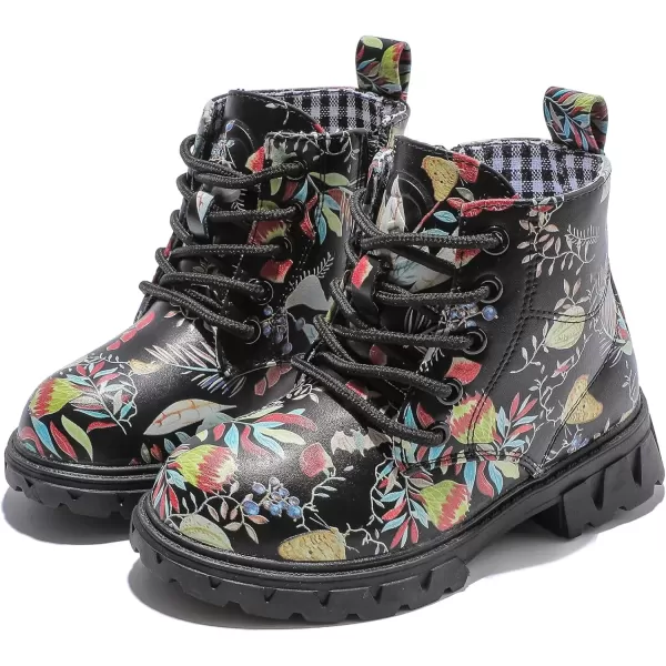 imageDADAWEN Boys Girls Glitter Ankle Boots Kids Lace Up Waterproof Combat Shoes With Side Zipper for ToddlerLittle KidBig Kid02 Black