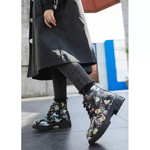 imageDADAWEN Boys Girls Glitter Ankle Boots Kids Lace Up Waterproof Combat Shoes With Side Zipper for ToddlerLittle KidBig Kid02 Black