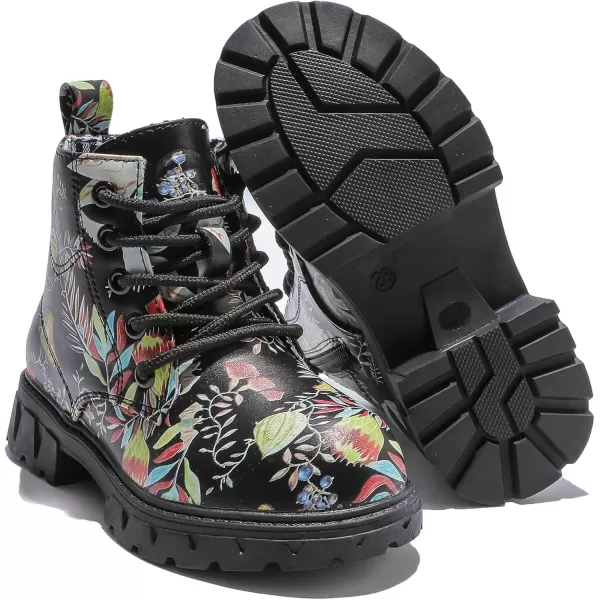 imageDADAWEN Boys Girls Glitter Ankle Boots Kids Lace Up Waterproof Combat Shoes With Side Zipper for ToddlerLittle KidBig Kid02 Black