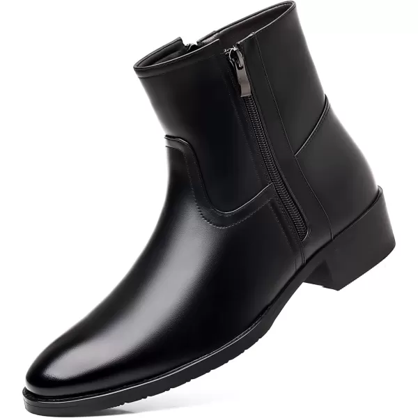 imageDADAWEN Mens Chelsea Boots Leather Casual Chukka Ankle Boots Side Zipper Pull On Dress Boots for MenBlack