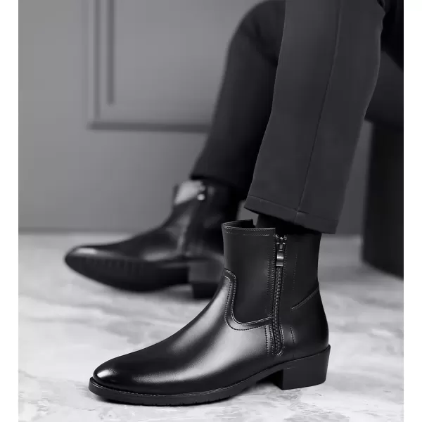imageDADAWEN Mens Chelsea Boots Leather Casual Chukka Ankle Boots Side Zipper Pull On Dress Boots for MenBlack