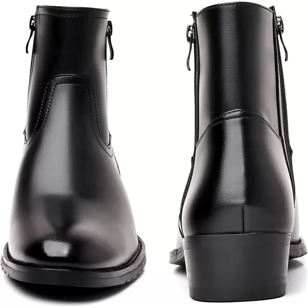imageDADAWEN Mens Chelsea Boots Leather Casual Chukka Ankle Boots Side Zipper Pull On Dress Boots for MenBlack
