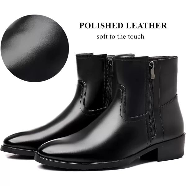 imageDADAWEN Mens Chelsea Boots Leather Casual Chukka Ankle Boots Side Zipper Pull On Dress Boots for MenBlack