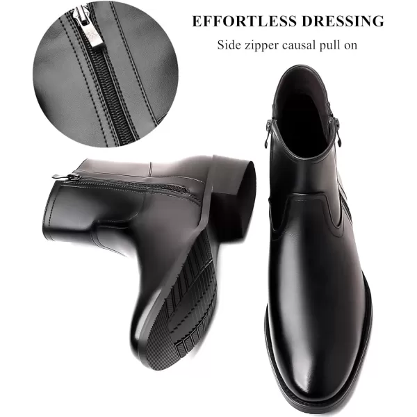 imageDADAWEN Mens Chelsea Boots Leather Casual Chukka Ankle Boots Side Zipper Pull On Dress Boots for MenBlack