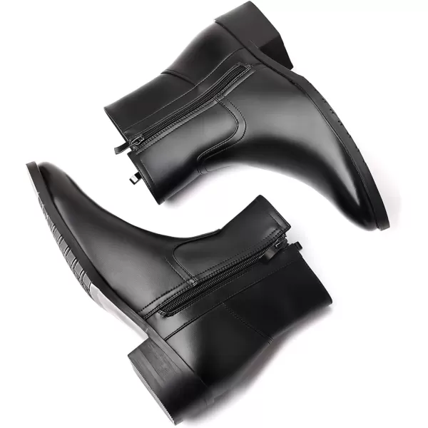 imageDADAWEN Mens Chelsea Boots Leather Casual Chukka Ankle Boots Side Zipper Pull On Dress Boots for MenBlack