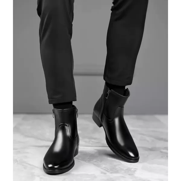 imageDADAWEN Mens Chelsea Boots Leather Casual Chukka Ankle Boots Side Zipper Pull On Dress Boots for MenBlack