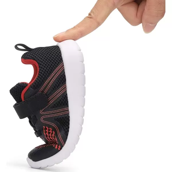 imageDADAWEN ToddlerLittle Kid Boys Girls Lightweight Breathable Sneakers Strap Athletic Tennis Shoes for Running WalkingBlackRed 088
