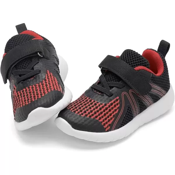 imageDADAWEN ToddlerLittle Kid Boys Girls Lightweight Breathable Sneakers Strap Athletic Tennis Shoes for Running WalkingBlackRed 088