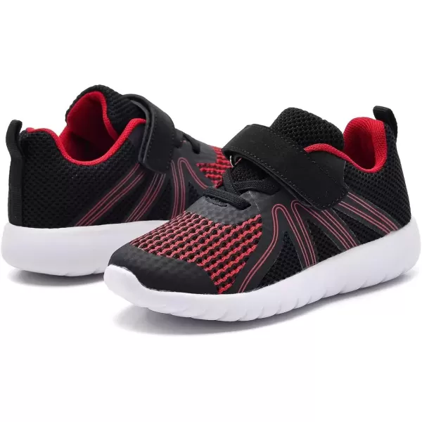 imageDADAWEN ToddlerLittle Kid Boys Girls Lightweight Breathable Sneakers Strap Athletic Tennis Shoes for Running WalkingBlackRed 088