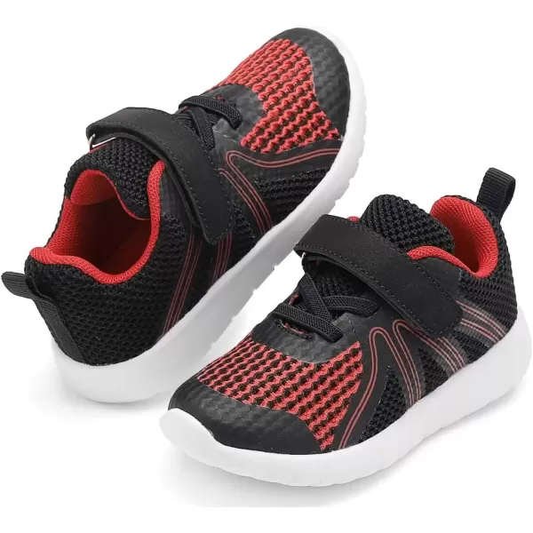 imageDADAWEN ToddlerLittle Kid Boys Girls Lightweight Breathable Sneakers Strap Athletic Tennis Shoes for Running WalkingBlackRed 088