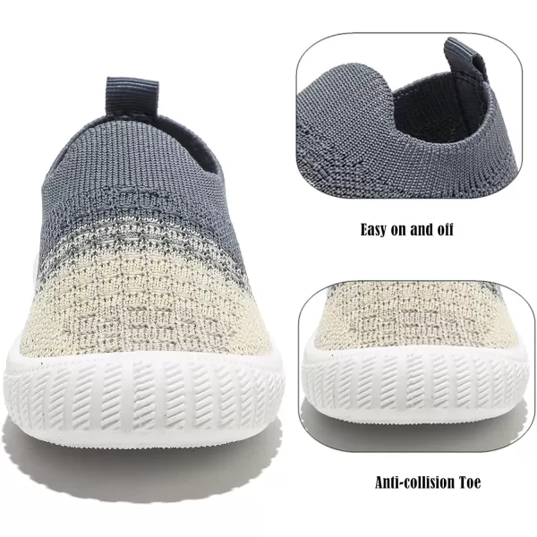 imageDADAWEN Boys Girls Toddler Sneakers Kids Lightweight Walking Shoes Mesh Breathable Tennis Shoes for ToddlerLittle KidsBeigeBlue