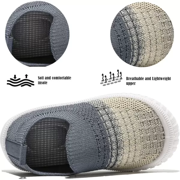 imageDADAWEN Boys Girls Toddler Sneakers Kids Lightweight Walking Shoes Mesh Breathable Tennis Shoes for ToddlerLittle KidsBeigeBlue