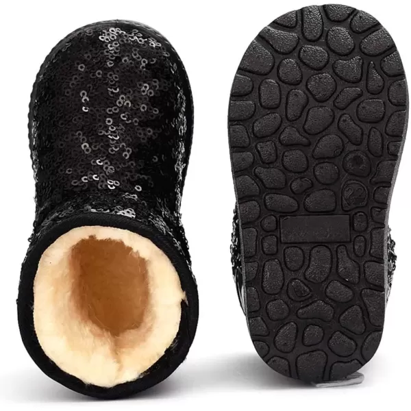 imageDADAWEN Boys Girls Warm Winter Sequin Waterpoof Outdoor Snow BootsBlack