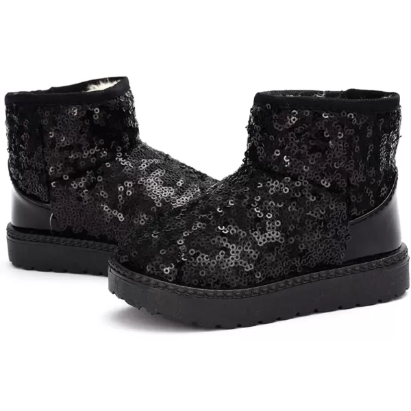 imageDADAWEN Boys Girls Warm Winter Sequin Waterpoof Outdoor Snow BootsBlack
