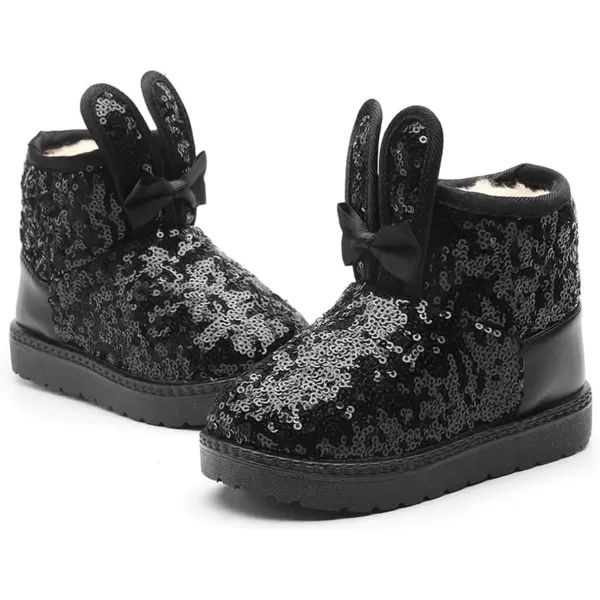 imageDADAWEN Boys Girls Warm Winter Sequin Waterpoof Outdoor Snow BootsBlackrabbit