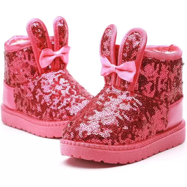 imageDADAWEN Boys Girls Warm Winter Sequin Waterpoof Outdoor Snow BootsHot Pinkrabbit