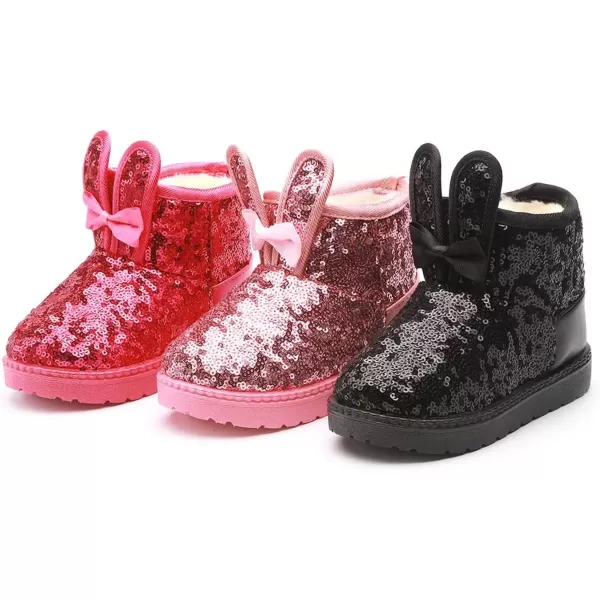 imageDADAWEN Boys Girls Warm Winter Sequin Waterpoof Outdoor Snow BootsHot Pinkrabbit