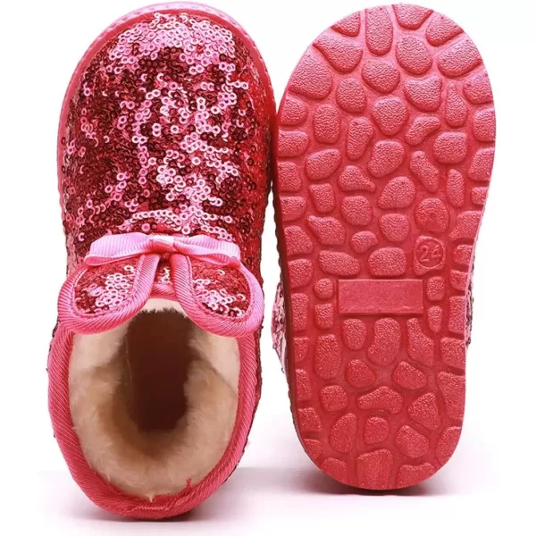 imageDADAWEN Boys Girls Warm Winter Sequin Waterpoof Outdoor Snow BootsHot Pinkrabbit