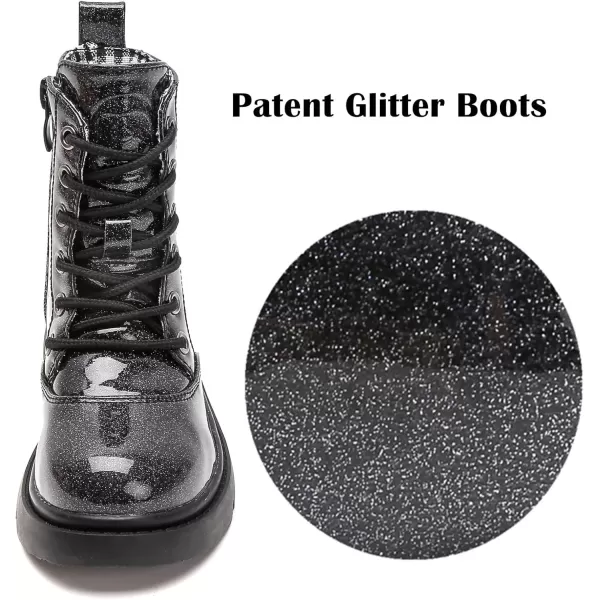 imageDADAWEN Boys Girls Waterproof Lace Up Glitter Mid Calf Combat Boots With Side Zipper for ToddlerLittle KidBig KidBlack Glitter