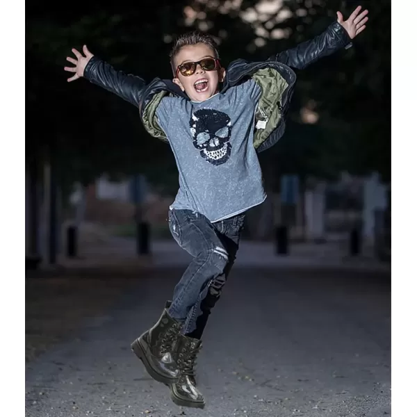 imageDADAWEN Boys Girls Waterproof Lace Up Glitter Mid Calf Combat Boots With Side Zipper for ToddlerLittle KidBig KidBlack Glitter