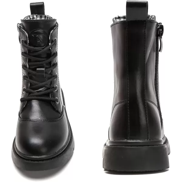 imageDADAWEN Boys Girls Waterproof Lace Up Glitter Mid Calf Combat Boots With Side Zipper for ToddlerLittle KidBig KidBlack Leather
