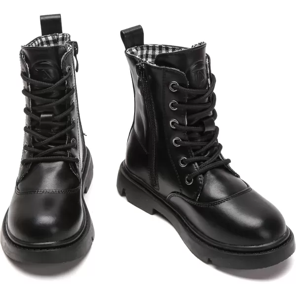 imageDADAWEN Boys Girls Waterproof Lace Up Glitter Mid Calf Combat Boots With Side Zipper for ToddlerLittle KidBig KidBlack Leather