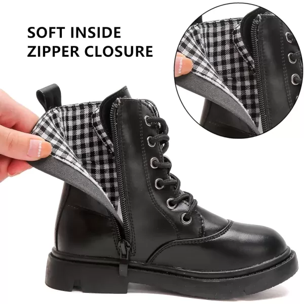 imageDADAWEN Boys Girls Waterproof Lace Up Glitter Mid Calf Combat Boots With Side Zipper for ToddlerLittle KidBig KidBlack Leather